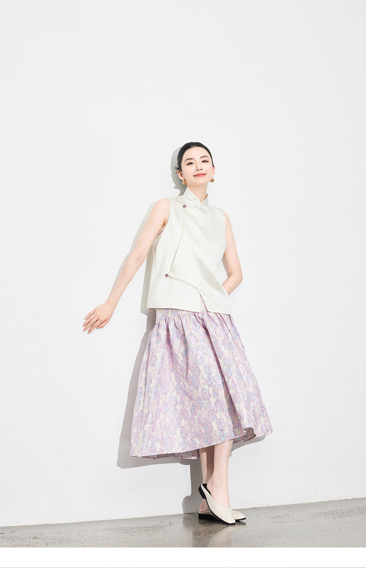 Brocade Jacquard Heavy Craft Puff Skirt & Vest Set for Autumn