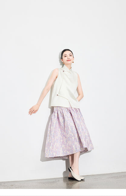 Brocade Jacquard Heavy Craft Puff Skirt & Vest Set for Autumn