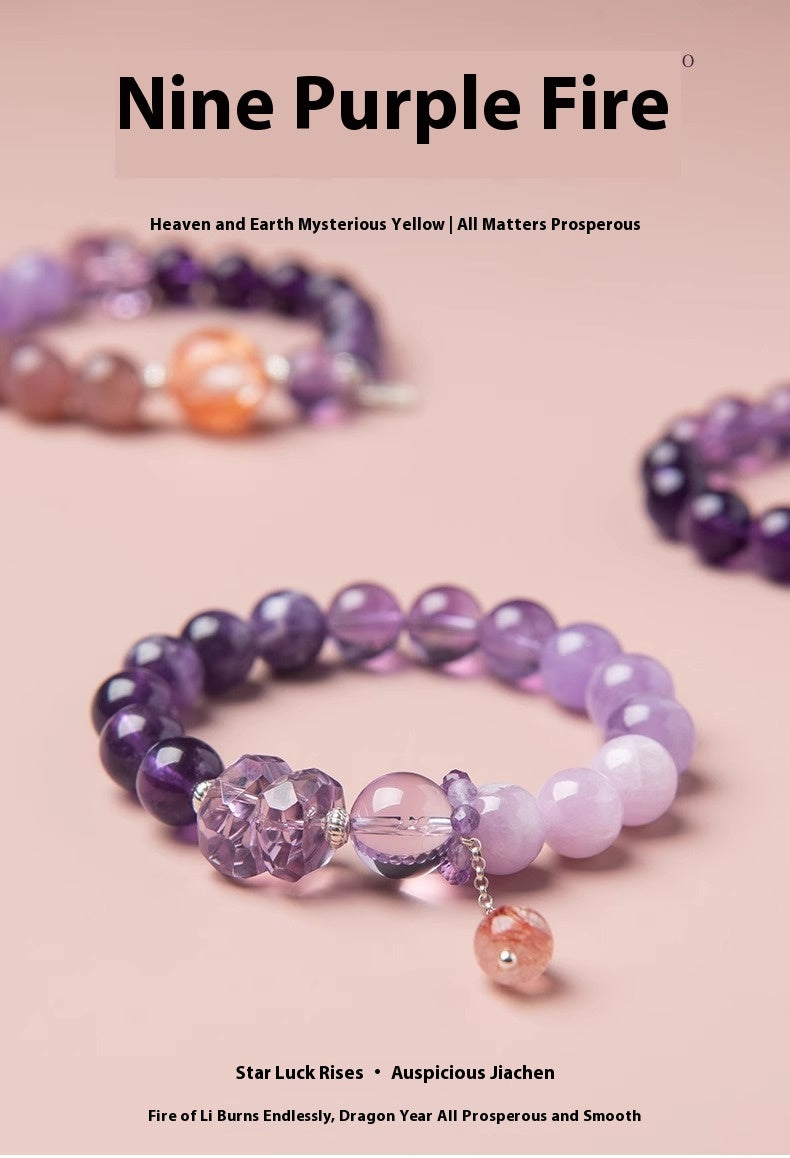 Natural Amethyst Nine-Purple Fire Bracelet — Lucky Exam Charm for Women