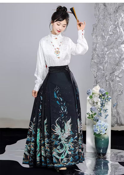 Ming Dynasty Hanfu Set — High Collar Shirt and Horse Face Skirt