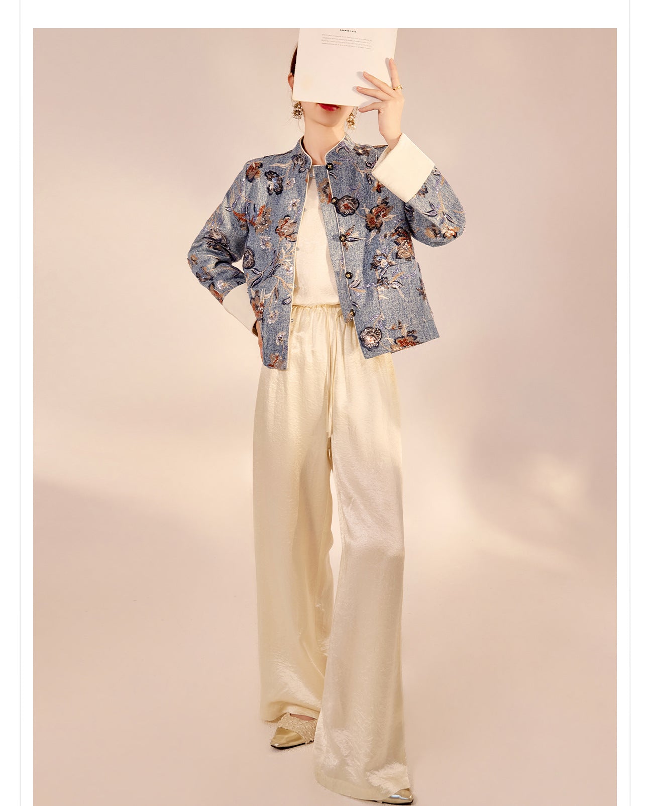 New Chinese Style Denim Jacket | Sequin Embroidery Elegant National Top