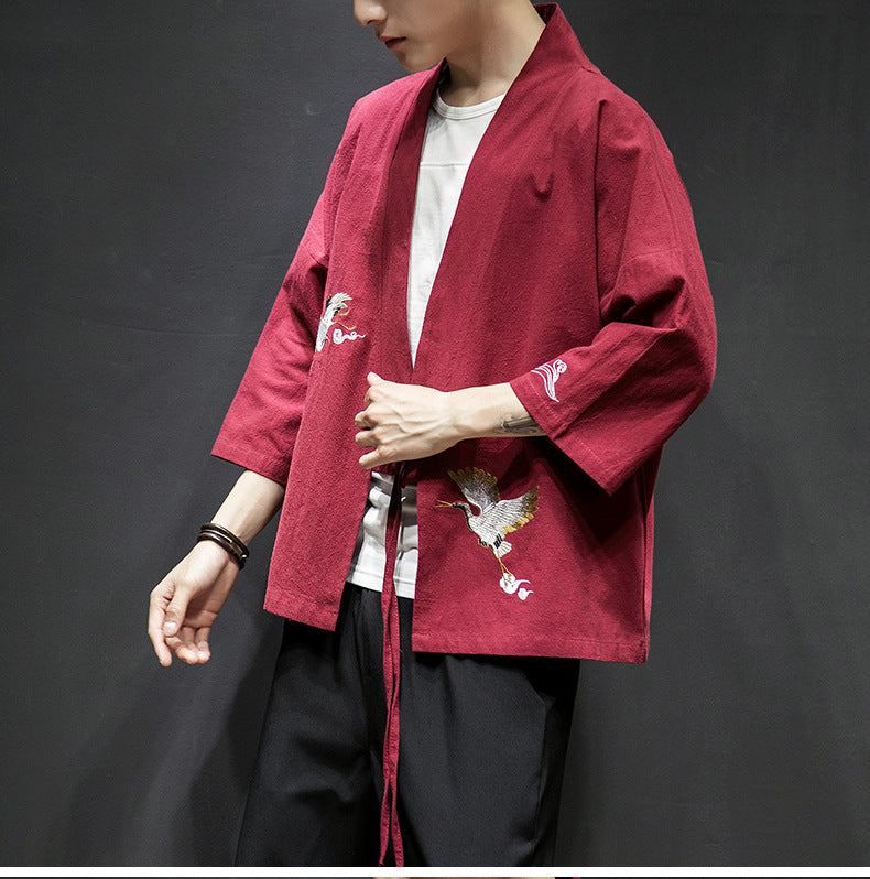 Mens Chinese Hanfu Taoist Robe Retro Kimono Jacket Trendy Top