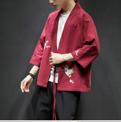 Mens Chinese Hanfu Taoist Robe Retro Kimono Jacket Trendy Top