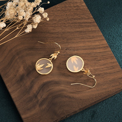 Classical Style Jade Earrings — Copper Plated 24K Gold Bamboo Leaf
