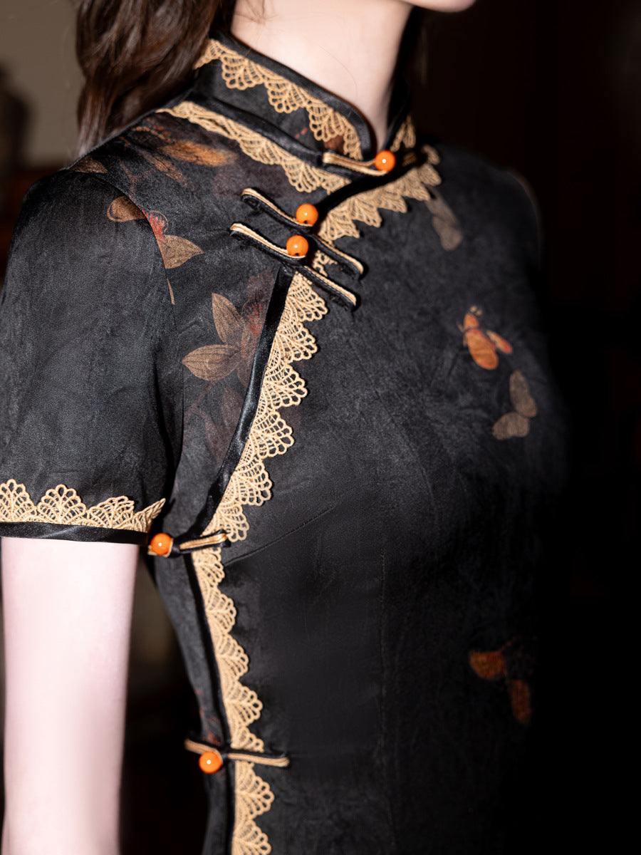 Black Dream Cheongsam – Youth High-End Slim Fit Dress