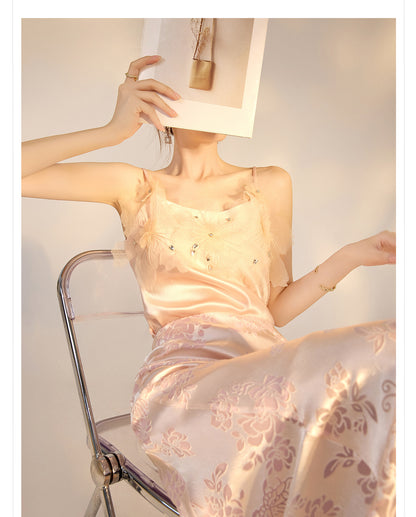 New Chinese Style Beaded Floral Acetate Top | Elegant Short Camisole