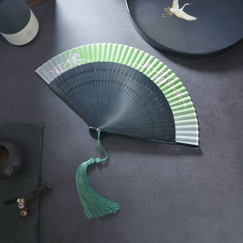 Handheld Green Folding Fan — Chinese Hanfu National Style Summer Fan