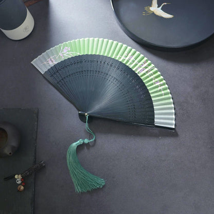 Handheld Green Folding Fan — Chinese Hanfu National Style Summer Fan