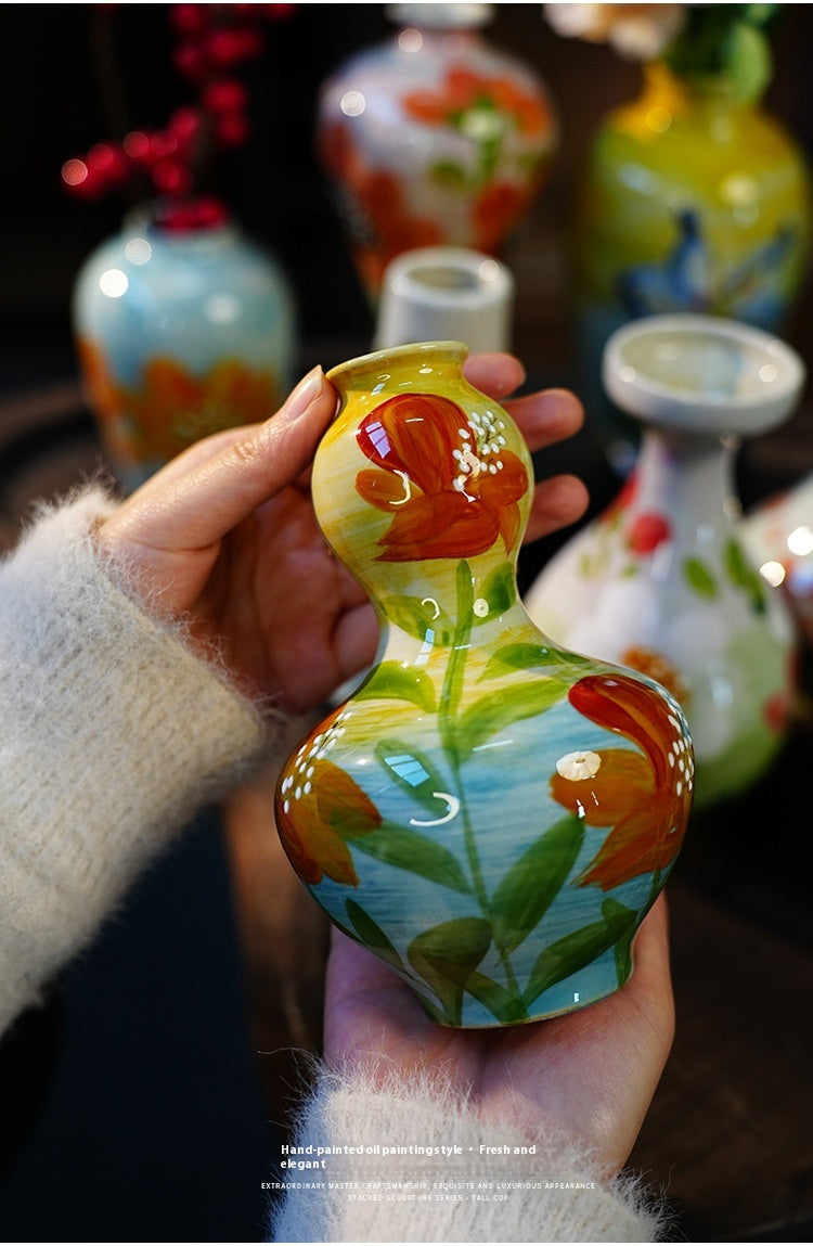 Jingdezhen Handmade Ceramic Vase — Oil Painting Style Small Home Decor