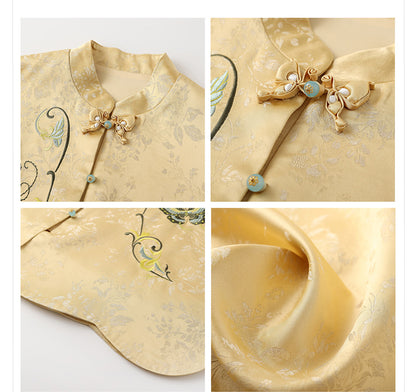 High-End Embroidery Stand Collar Vest & Jacquard Mermaid Skirt