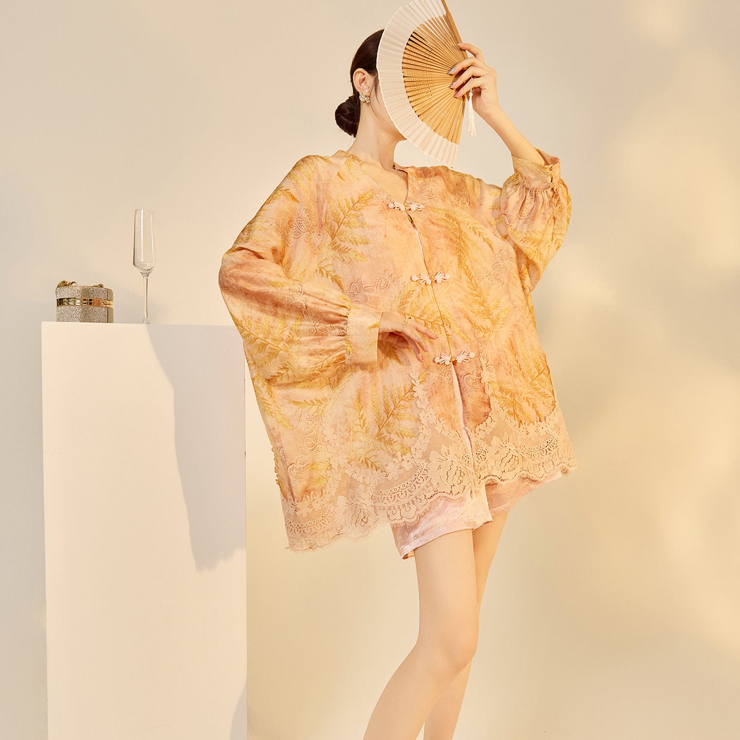 Autumn Chinese Style Lace Patchwork Shirt | Slim Embroidered V-Collar Top