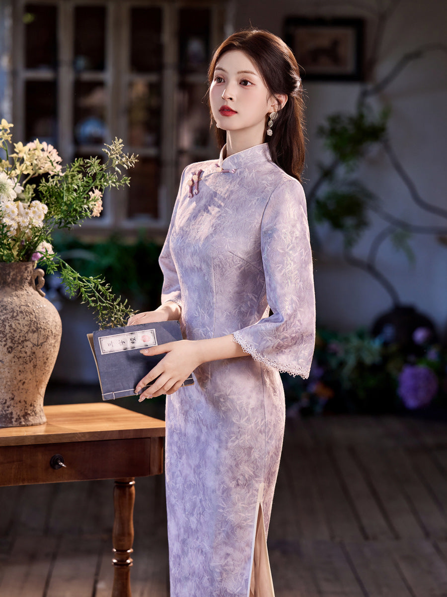 New Chinese Style Qipao – Side Eight-Button Stunning Satin Composite