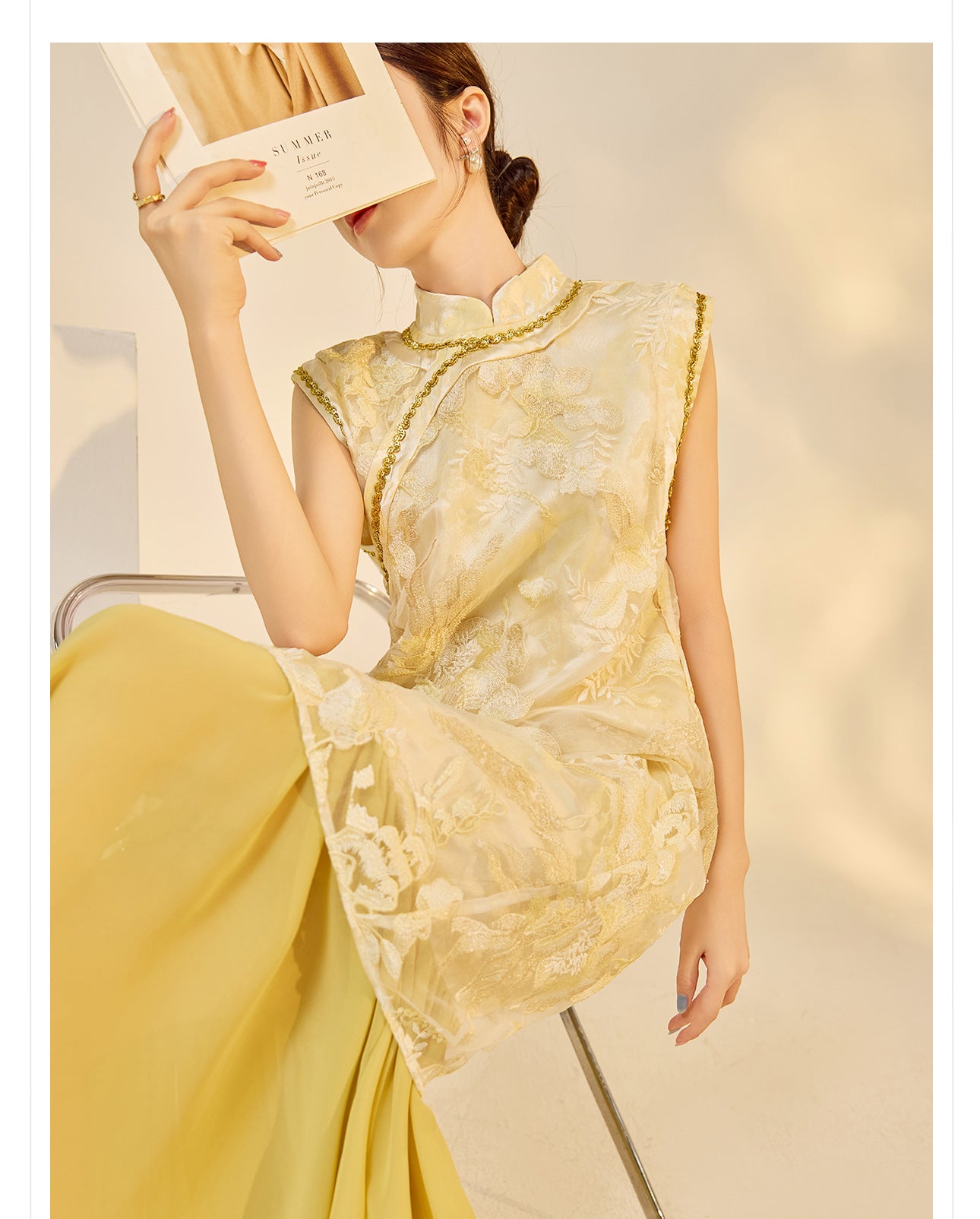 New Chinese Style Printed Cheongsam | Autumn Elegant Beaded Dress