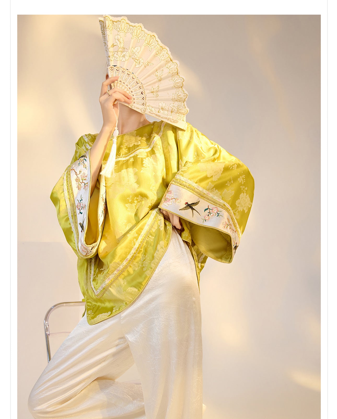 Elegant Yellow Jacquard Rayon Shirt New Chinese Style Top 2026