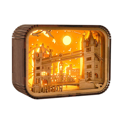 3D London City Wood Carving Lamp Night Light Mid-Autumn Gift