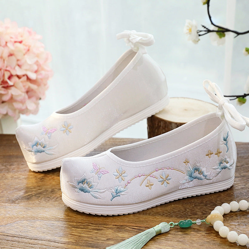 Hanfu Compatible Shoes — Inner Lift Embroidered High Heels for Women