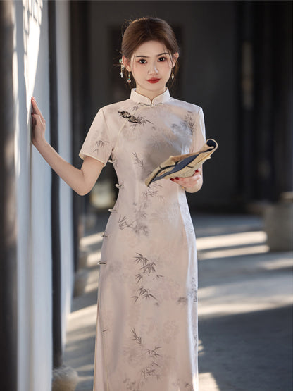 Ink Painting Long Cheongsam – Eight Side Buttons Elegant Dress