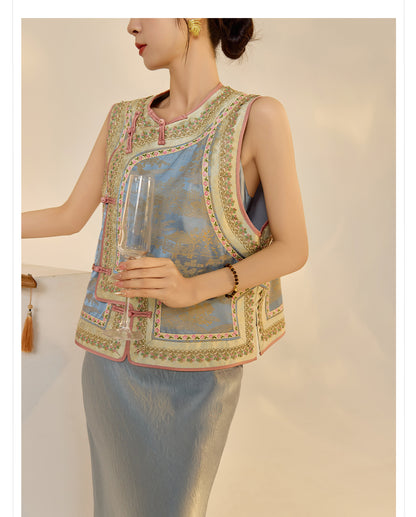 New Chinese Style Heavy Embroidery Rayon Vest for Women