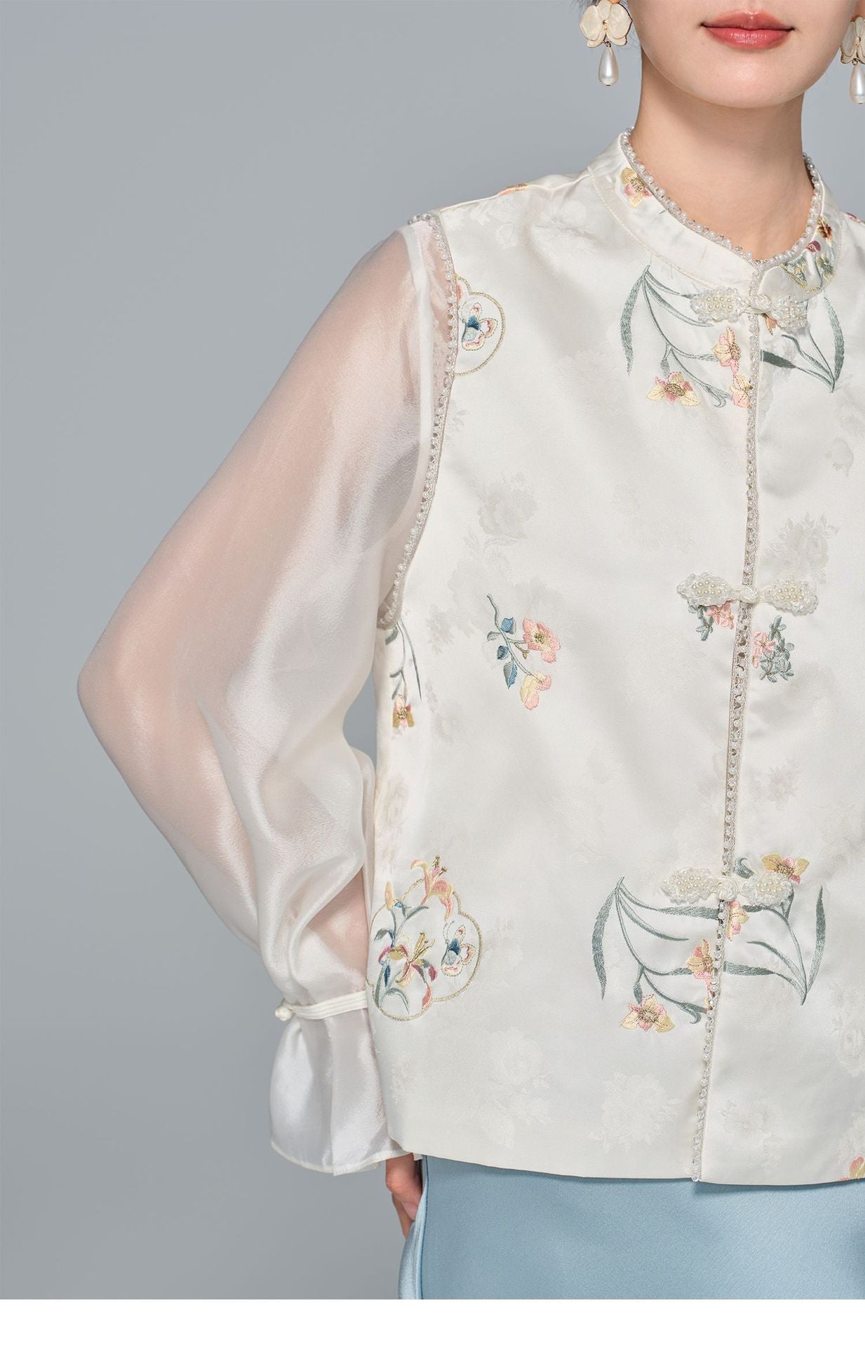 Jacquard Embroidered Stand Collar Vest