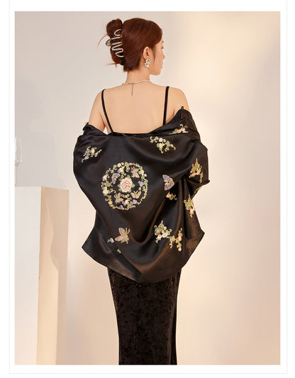 2026 Autumn New Chinese Style Printed Embroidered Acetate Coat for Women