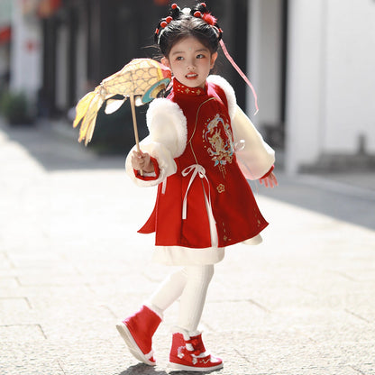 Girls’ Winter Hanfu Qipao | Padded Chinese Tang Suit New Year Dress