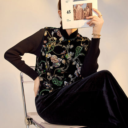 Elegant Velvet Floral Sequin Vest – High-End Women's Fashion