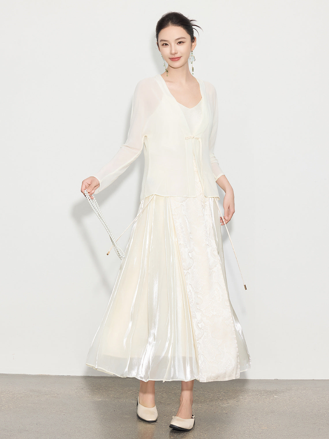 Chic Long Patchwork Mesh Skirt with Design Details