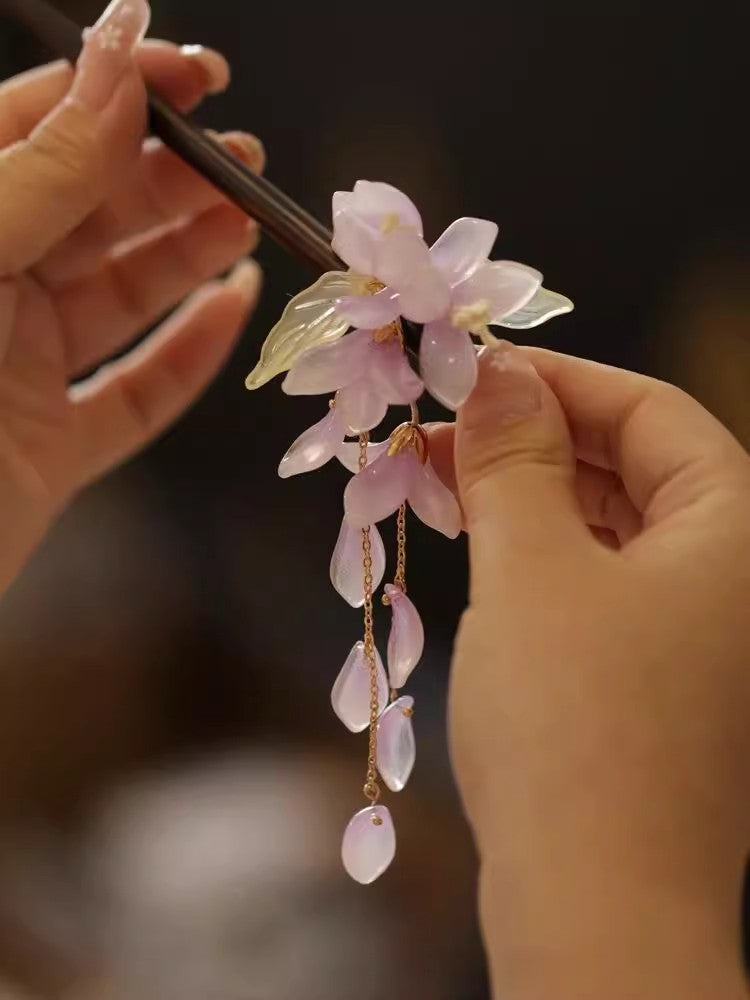 New Chinese Style Begonia Flower Hairpin Cheongsam Fairy Tassel Wooden Hairpin