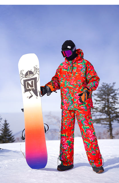 Men's Winter Ski Jacket Printed Floral Plus Size Warm Cotton Suit