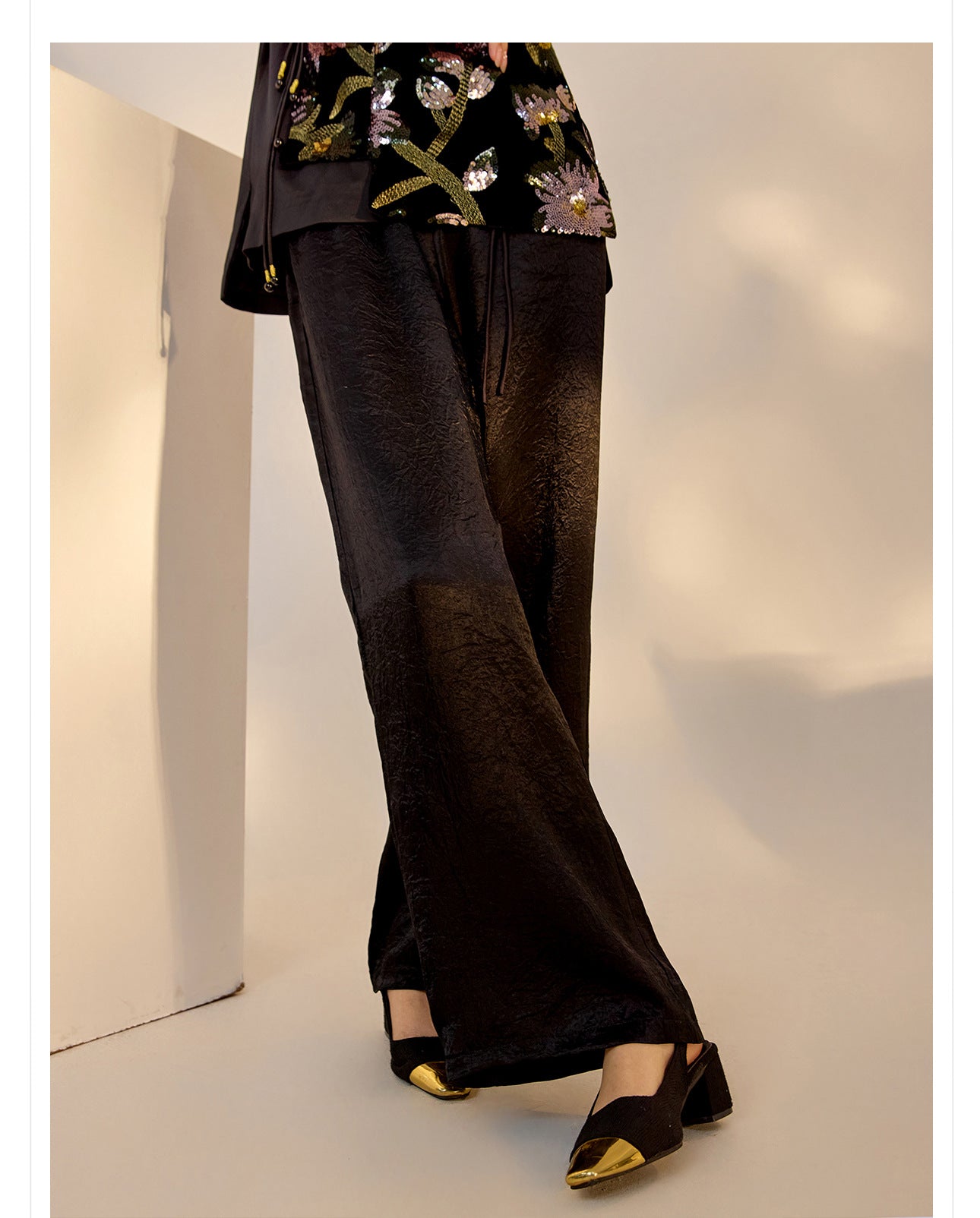 New Chinese Style High-Waist Wide-Leg Acetate Pants for Women