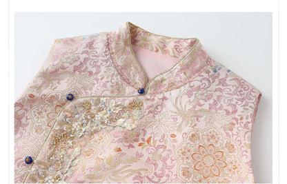 Elegant Beaded Asymmetrical Vest & High Waist Skirt Set