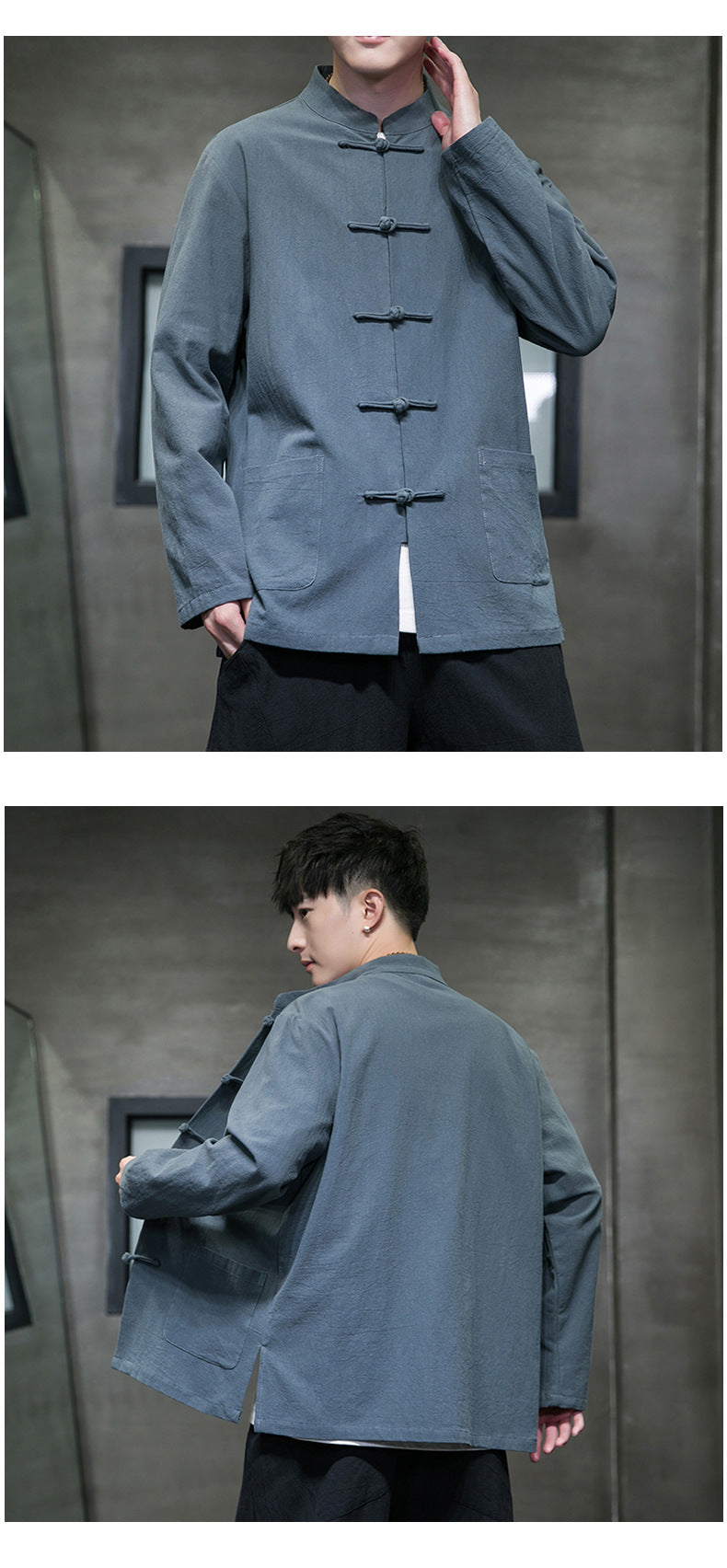 Mens Autumn Chinese Style Hanfu Tang Suit Button Up Cotton Linen Top