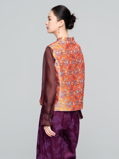 Elegant New Chinese Style Jacquard Sleeveless Vest for Women