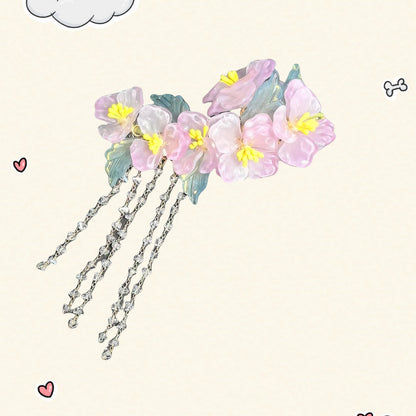 Orchid tassel headdress with side clips and new Chinese flower hairpins