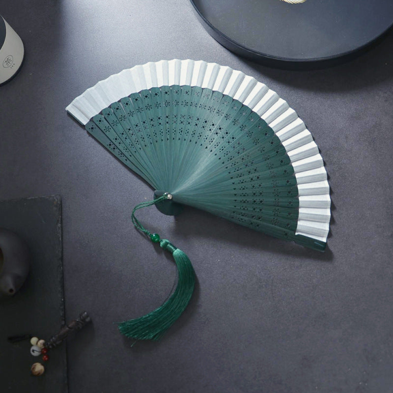 Handheld Green Folding Fan — Chinese Hanfu National Style Summer Fan