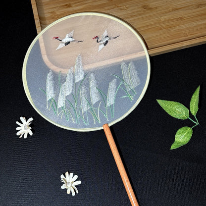 Handmade Chinese Round Fan — Summer Hanfu Cheongsam Embroidered Fan