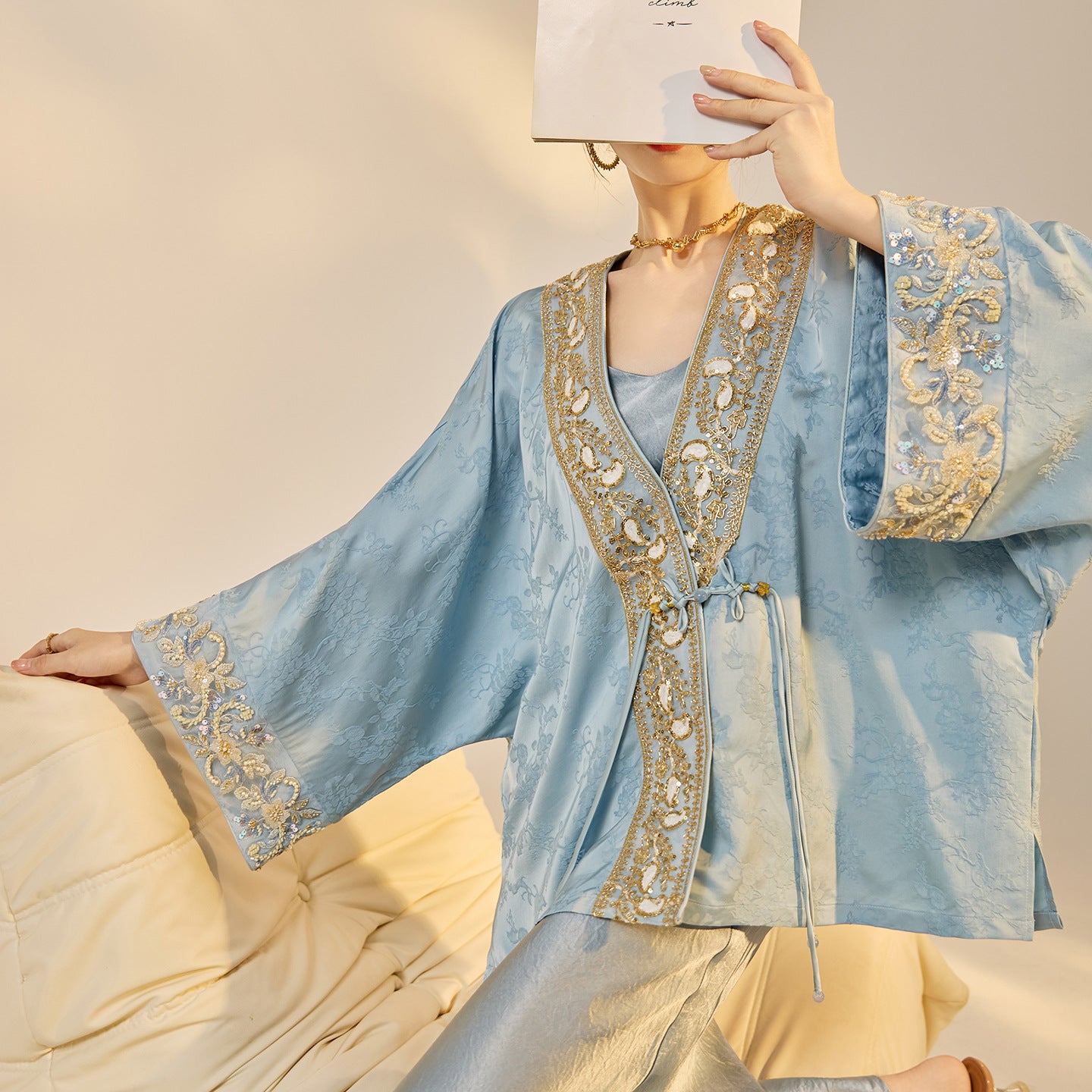 High-End National Style Beaded Jacket | Elegant Light Luxury Jacquard Top