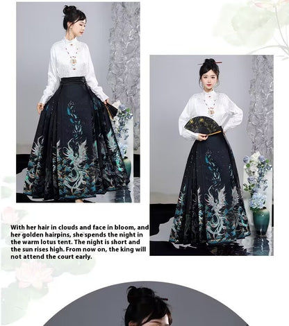 Ming Dynasty Hanfu Set — High Collar Shirt and Horse Face Skirt