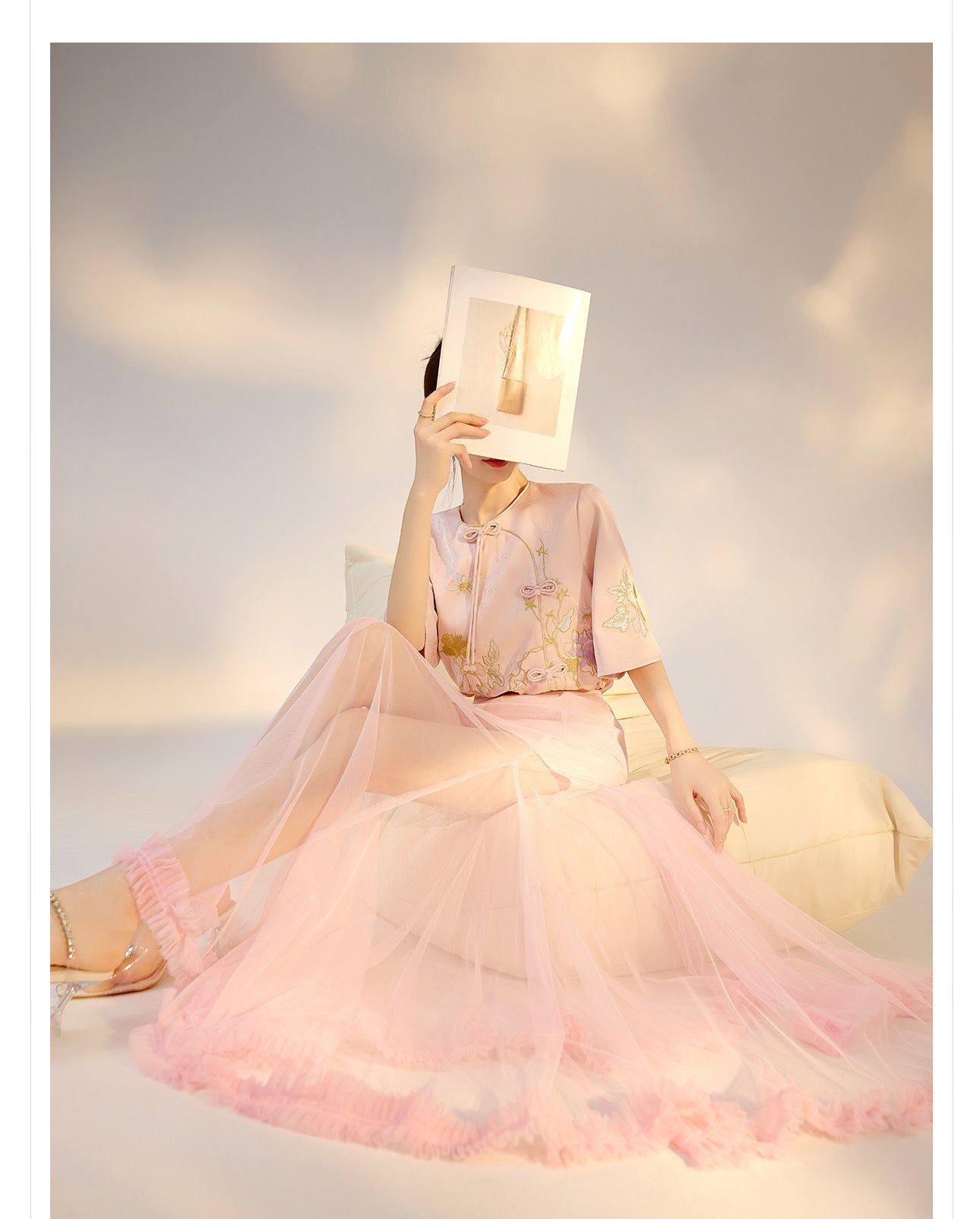 Summer New Chinese Style Embroidered Printed Top and Skirt Set