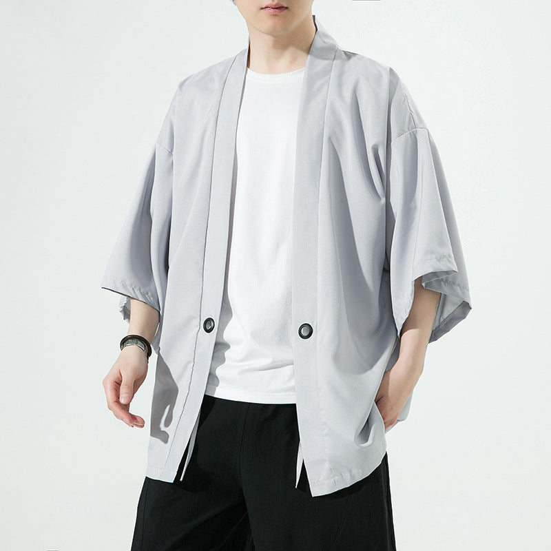 Summer Chinese Style Mens Hanfu Cardigan Taoist Robe Sun Protection
