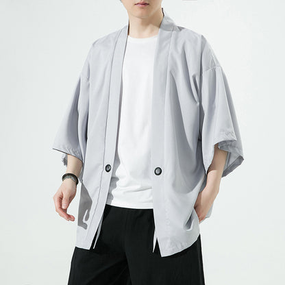 Summer Chinese Style Mens Hanfu Cardigan Taoist Robe Sun Protection