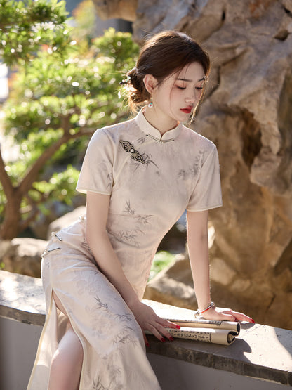 Ink Painting Long Cheongsam – Eight Side Buttons Elegant Dress