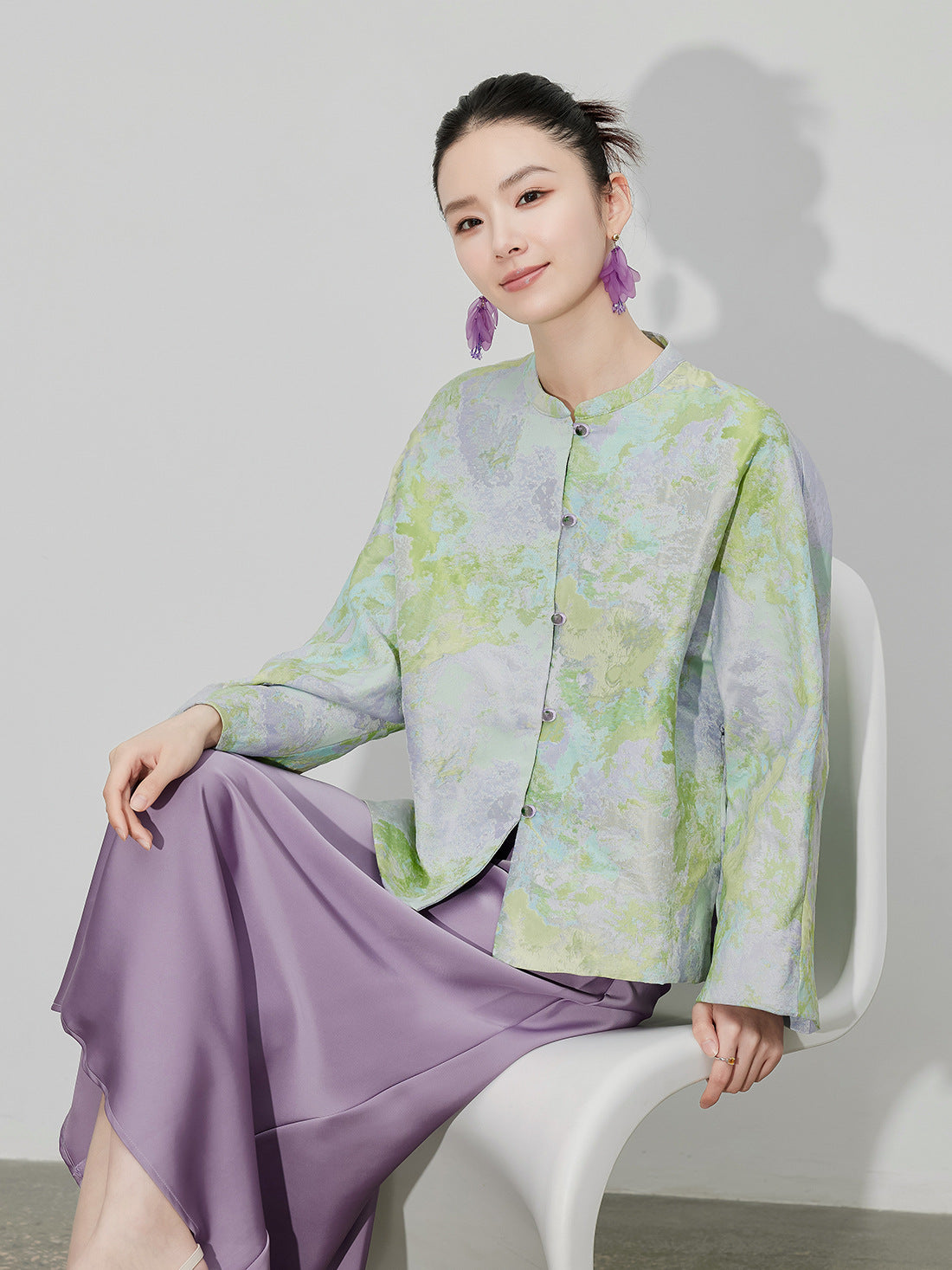 Purple Gradient Jacquard Shirt Jacket for Women