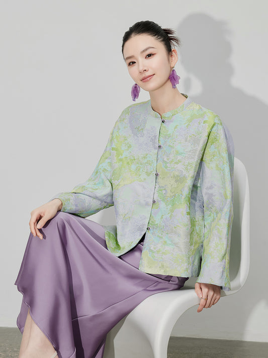 Purple Gradient Jacquard Shirt Jacket for Women