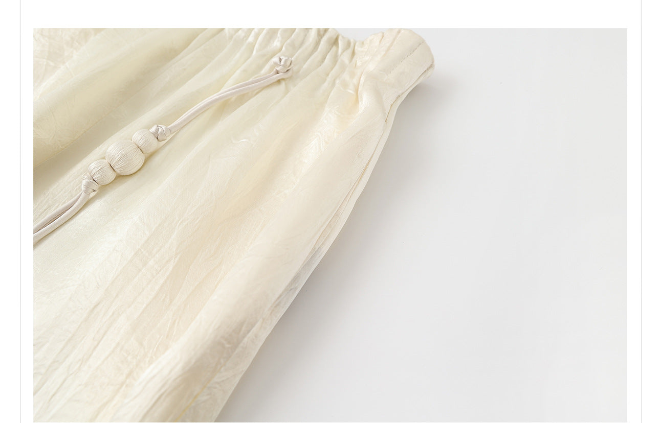 New Chinese Style High-Waist Wide-Leg Acetate Pants for Women