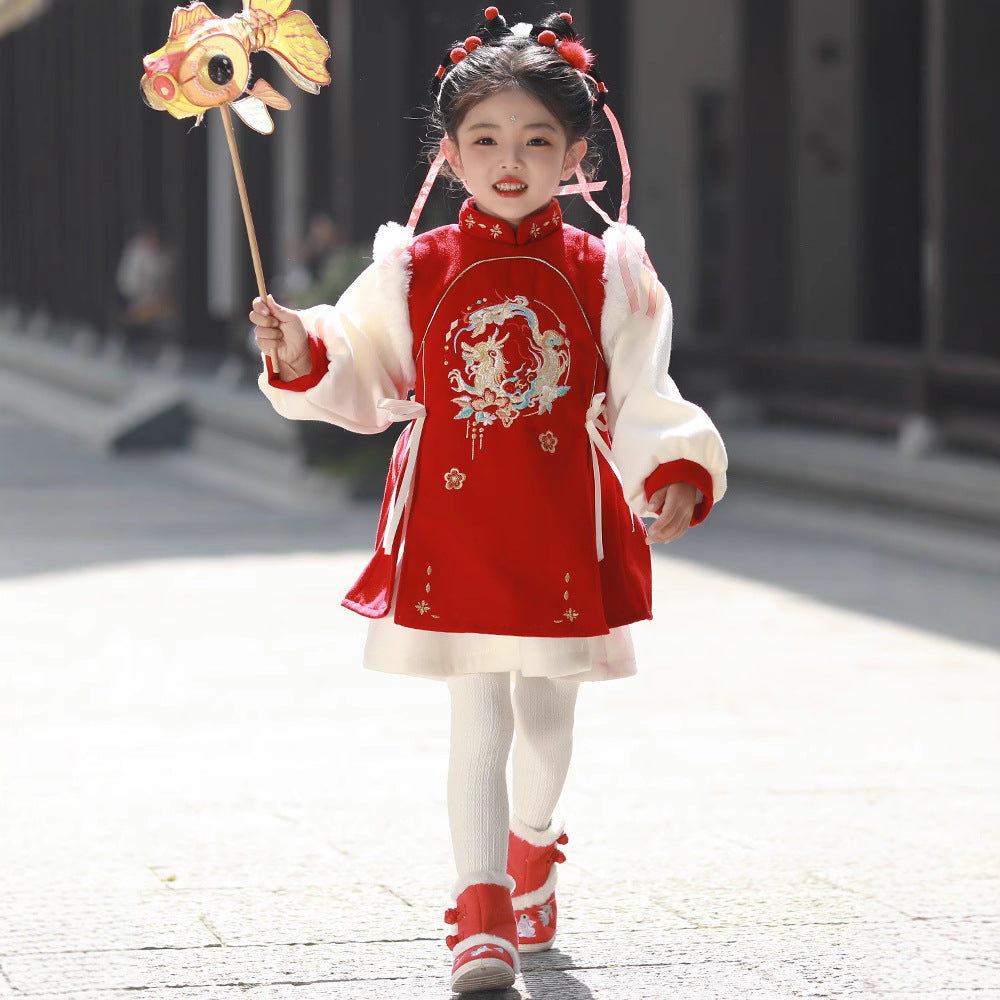 Girls’ Winter Hanfu Qipao | Padded Chinese Tang Suit New Year Dress
