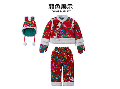 Northeast Floral Girls Padded Jacket Winter Rabbit Ear Four-Piece