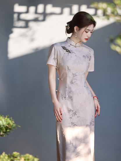 Ink Painting Long Cheongsam – Eight Side Buttons Elegant Dress
