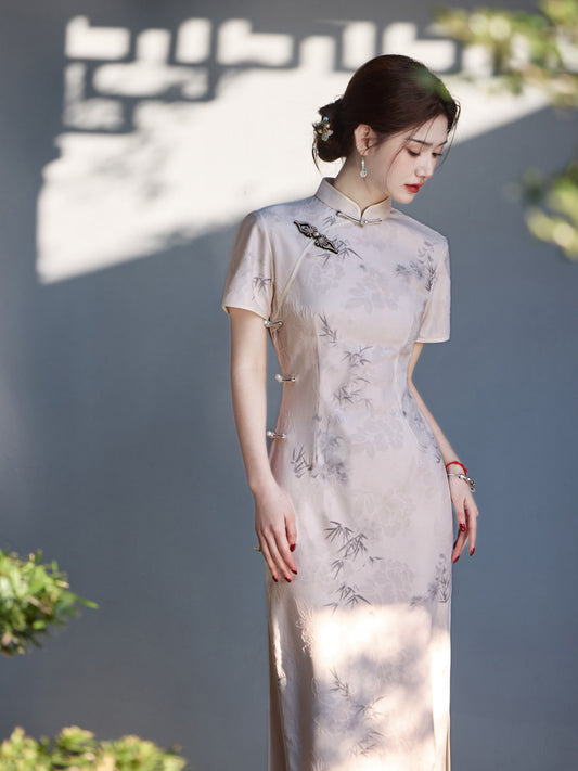 Ink Painting Long Cheongsam – Eight Side Buttons Elegant Dress