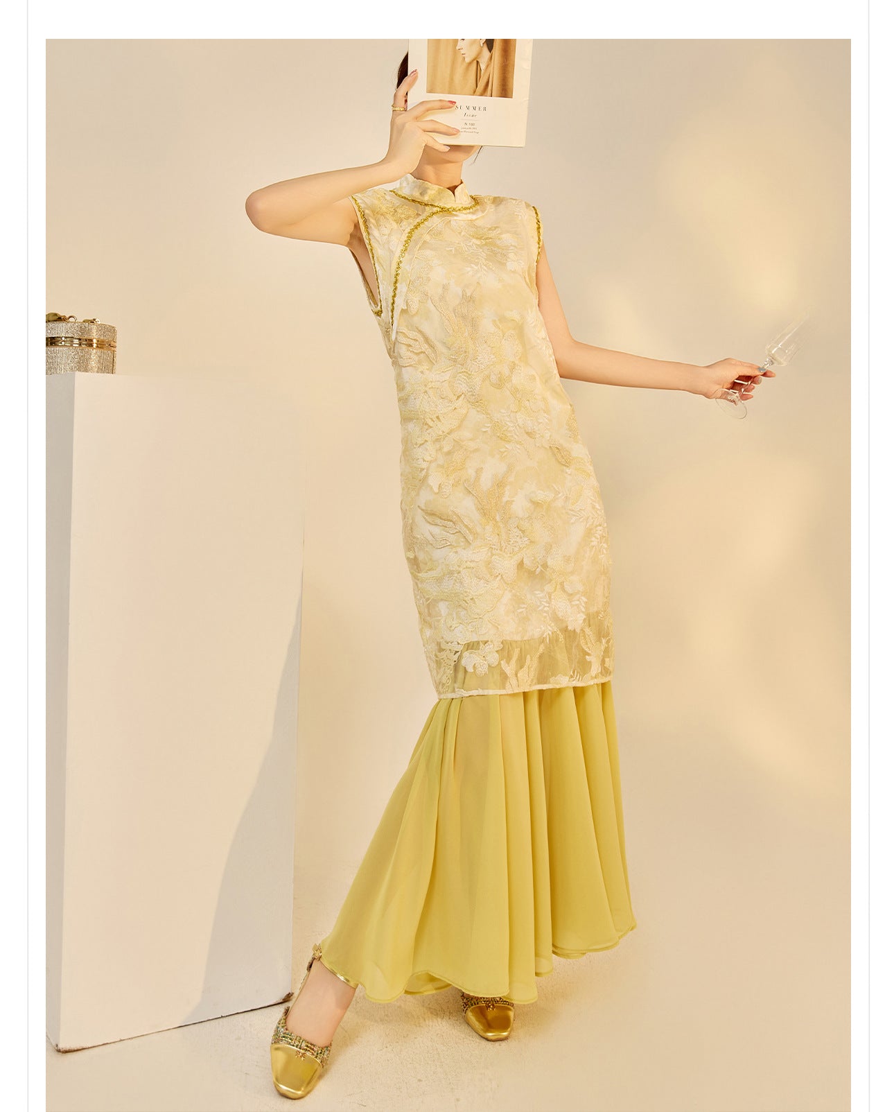 New Chinese Style Printed Cheongsam | Autumn Elegant Beaded Dress